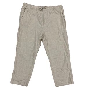 H&M Linen Pants Women's L Tan Pull On Beach Pockets Adjustable String Cropped.